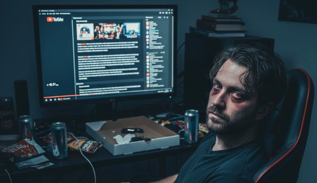 Man binge-watching YouTube